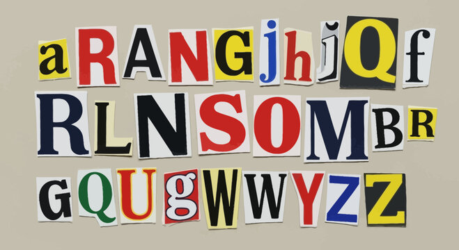 Colorful cut-out alphabet letters on beige backdrop evokes ransom note aesthetic