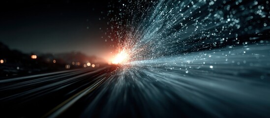 Abstract highway at night, bright light burst, streaked motion effects