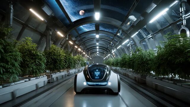 Research vehicle moving through controlled greenhouse environment