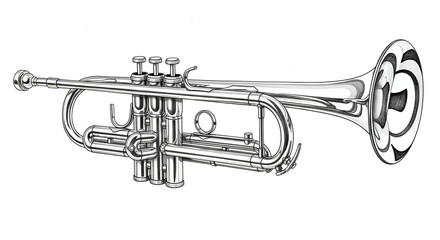 Naklejka premium Black and white pencil sketch of a New Year’s trumpet with fine shape details and soft reflections on a plain white background.