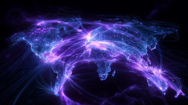 glowing ai data paths around holographic earth map, cyber global network visualization - Powered by Adobe