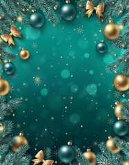 Modern emerald green Christmas poster featuring gold and silver decorations with elegant frame