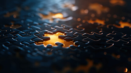 Puzzle piece fitting perfectly into its spot, glowing warmly, symbolizing completion, connection, and satisfaction