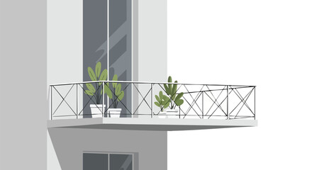 Modern minimalist balcony with potted plants on a residential building, providing a stylish and serene urban living space with natural elements and