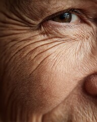 Macro of mature skin showing fine lines, wrinkles, and natural folds under daylight.