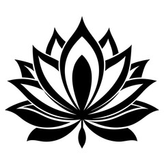 A striking black silhouette of a lotus flower, showcasing its intricate petals and elegant form, isolated on a