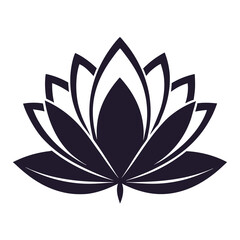A dark purple stylized lotus flower with clean lines and a minimalist aesthetic, isolated on a