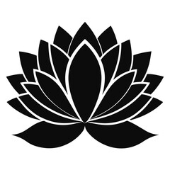 A stylized black lotus flower silhouette, isolated on a, symbolizing purity, enlightenment, and rebirth in eastern cultures, perfect for meditation and wellness themes