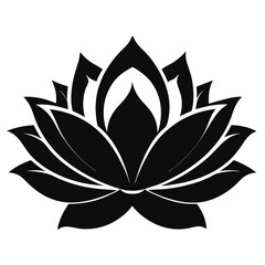 A stylized black lotus flower silhouette, isolated on a, symbolizing purity, enlightenment, and rebirth in eastern cultures, perfect for meditation and wellness themes