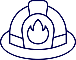 Firefighter cap outline. Line art vector of Firefighter Helmet. Fireman hat icon representing firefighter helmet used for emergency safety and fire rescue on transparent background