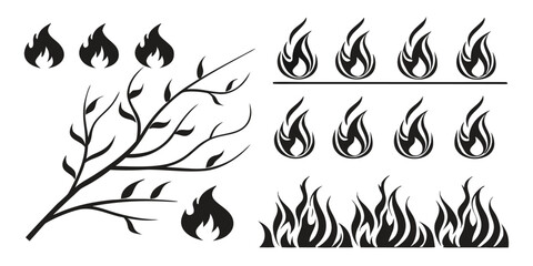 Wildfire and Fire Flame Icons Nature Elements with vector illustration
