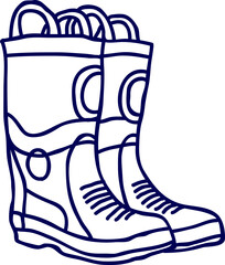 Rubber boots outline. Line art vector of a Fireman boots. Firefighter safety shoes icon. Fireproof  boots with high thermal collar. Firefighter Boots Icon – Flat Design Protective Gear