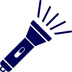 Silhouette of Flashlight icon. Fireman torch silhouette. Simple black flashlight icon. Hand torch flashlight. portable light, battery lamp, emergency beam
