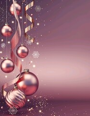 Pastel pink Christmas poster featuring elegant rose-gold ornaments in modern feminine holiday style