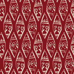 Christmas ornament seamless pattern with hand drawn baubles and floral elements for holiday decor and gift design