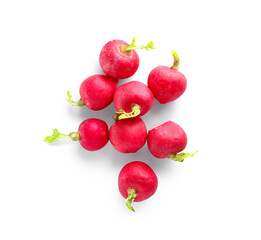 Heap of fresh radish isolated on white background