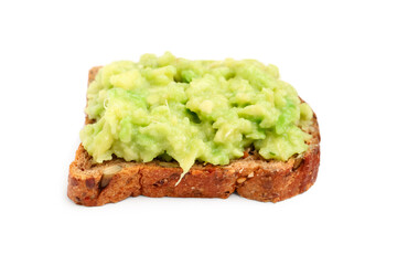 Tasty avocado toast on white background
