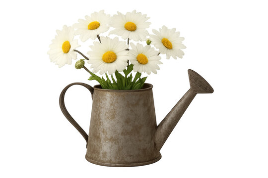 Daisy flowers blooming in rustic watering can - Powered by Adobe