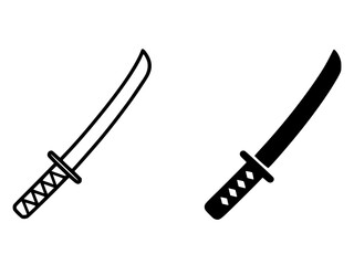 Minimalist icon, samurai sword vector, black and white, outline and silhouette