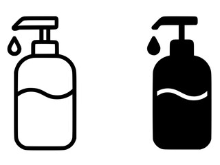 Minimalist icon, liquid soap vector, black and white, outline and silhouette