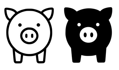 Minimalist icon, pig vector, black and white, outline and silhouette