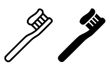 Minimalist icon, toothbrush vector, black and white, outline and silhouette