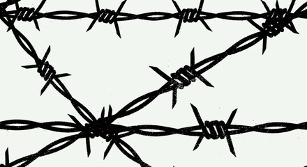Abstract barbed wire design with rough texture creating a stark black and white image