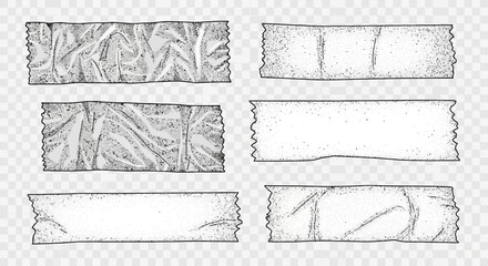 Assorted adhesive tape collection: vector illustration of sticky tapes in sketch style