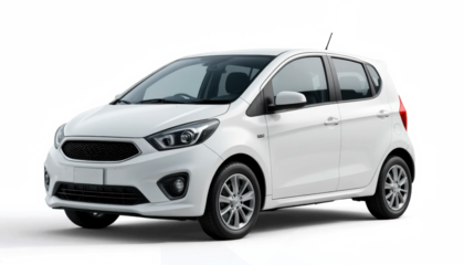 White Compact Car Side View Mockup — on transparent png Background