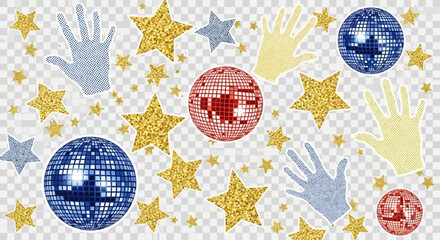 Festive Disco Ball and Starry Hands Pattern for Celebratory Occasions Design