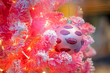 Pink Christmas tree with a pink decorative glass ball