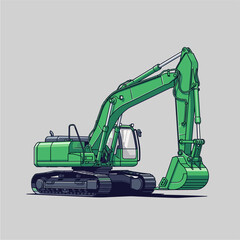 Green Hydraulic Excavator Vector Illustration on Neutral Background