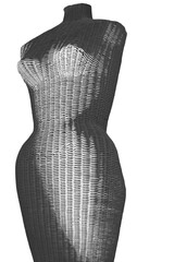 Fashion model  made of wicker shows sculpted attractive female body with plenty of curves. This is a bodice style mannequin.