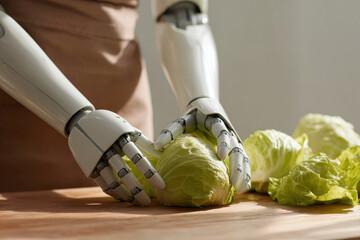 robot seamlessly assists in chopping vegetables embodying ease of automated kitchen work