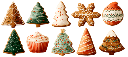 food christmas cookies watercolor ai generated