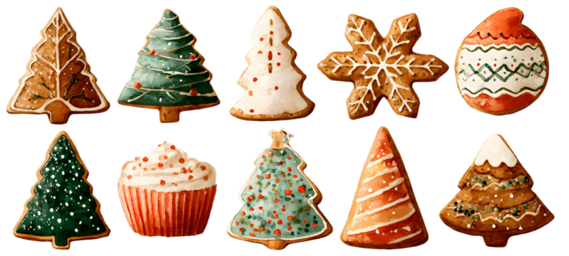 food christmas cookies watercolor ai generated