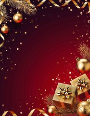 Luxurious red Christmas sale poster featuring golden ornaments and festive border frame