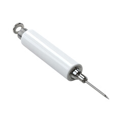 Realistic white and silver syringe on transparent background
