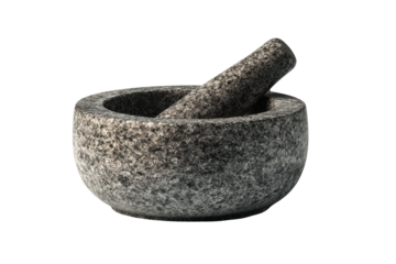 Granite mortar and pestle on a black background stone kitchen, Isolated On Transparent Background, Png Cut Out