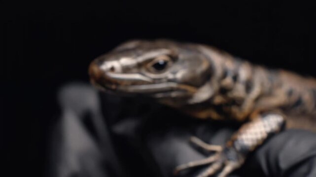 Medium frame shows a specialist polishing snake skin bringing out a glossy highshine effect that emphasizes the reptiles distinct pattern depth and elegance.