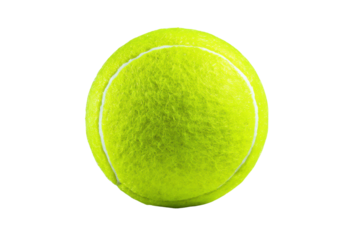 Bright yellow tennis ball with white curved seam on black background sport equipment, Isolated On Transparent Background, Png Cut Out