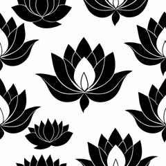 Vector seamless pattern with Lotus flowers. Floral black background.