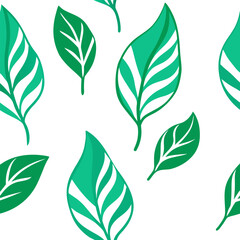 Beautiful seamless pattern with green leaves.