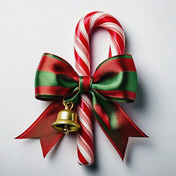 Striped Candy Cane with Bow and ingle Bell AI