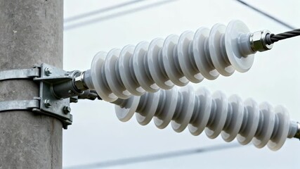 Medium shot showcasing polymer insulators with smooth surfaces and flexible construction designed to enhance electrical isolation on utility poles.