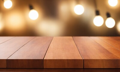 Showcase your product on this rustic wooden table with a warm, inviting backdrop of soft, glowing lights perfect for promotions and social content
