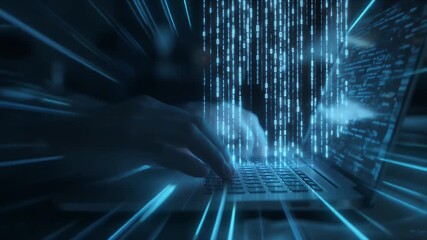 Digital Data Stream from Laptop Keyboard Representing Modern Technology and Connectivity. - Powered by Adobe