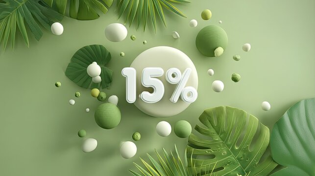 Green Background with 15 Percent Display and Decorative Elements