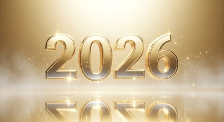 A luxurious greeting for the upcoming year 2026, featuring shiny gold metallic numbers on a sparkling background with elegant reflections for a festive celebration