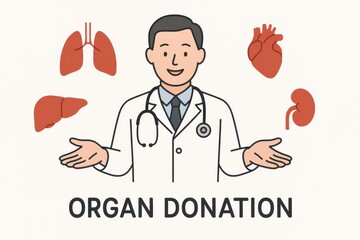 Doctor discussing organ donation showcasing lungs, heart, and kidneys. Concept of health awareness, medical ethics, and the importance of life-saving donations.